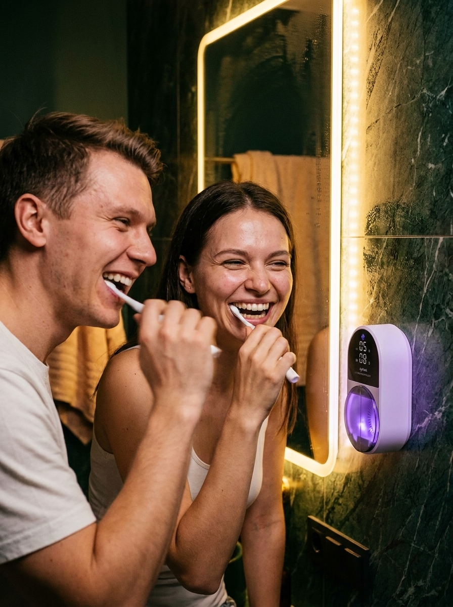 UV-C Toothbrush Sanitizer Holder | Wall Mounted, No-Drill, USB Rechargeable 