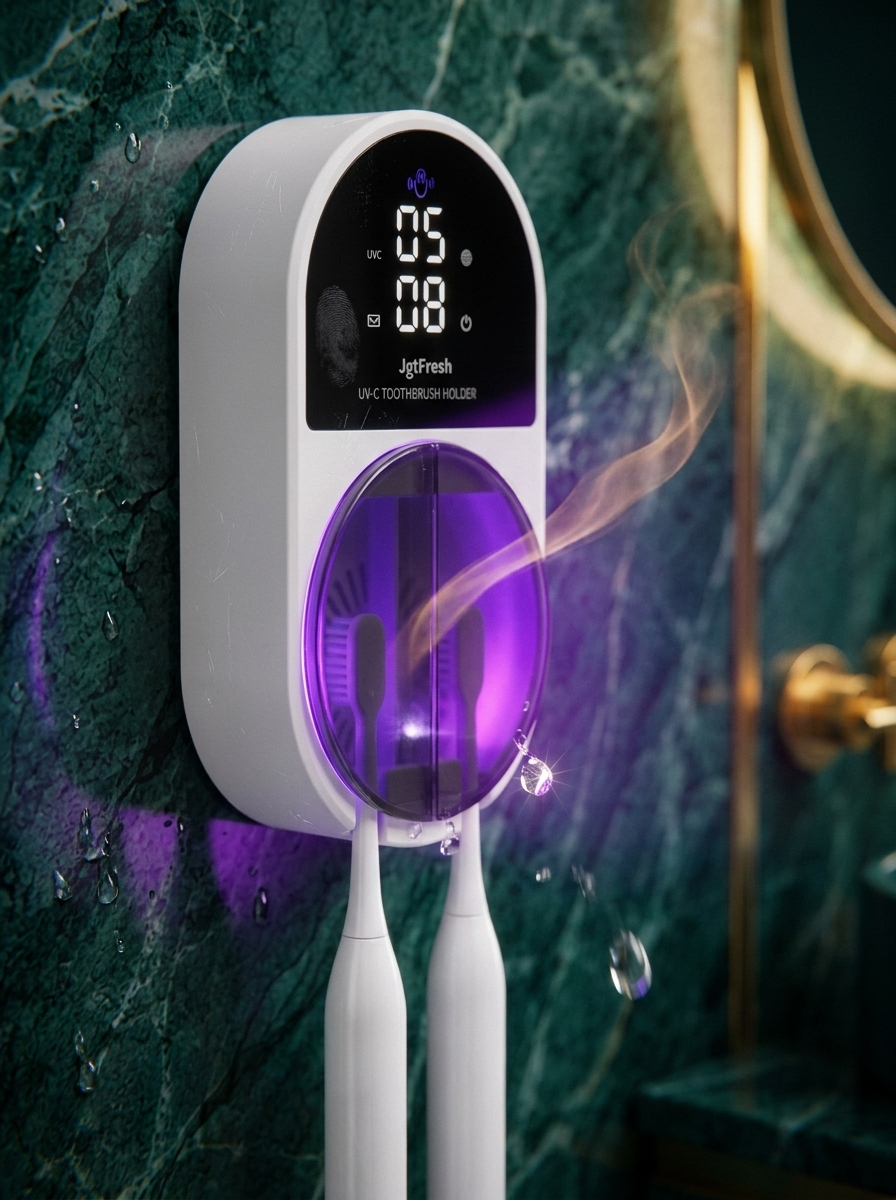 UV-C Toothbrush Sanitizer Holder | Wall Mounted, No-Drill, USB Rechargeable 