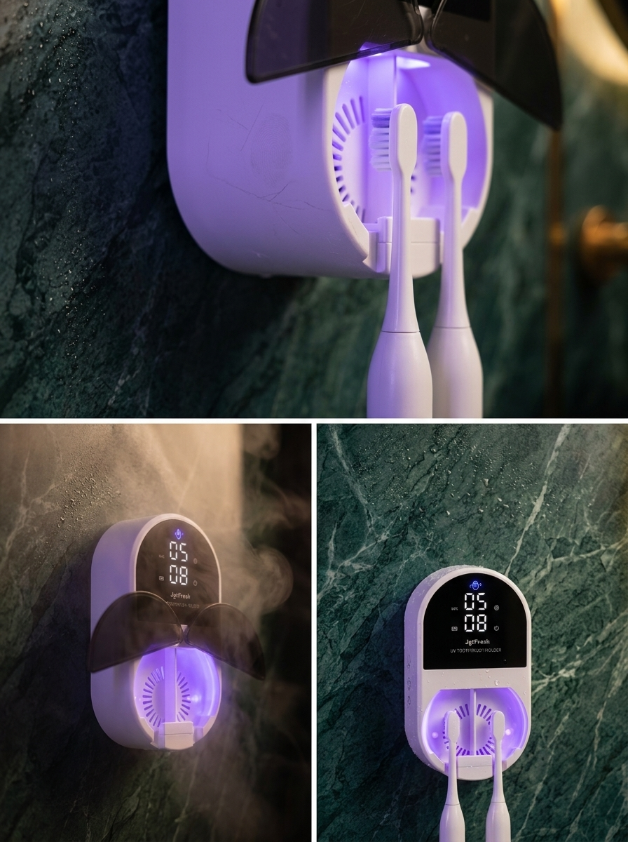 UV-C Toothbrush Sanitizer Holder | Wall Mounted, No-Drill, USB Rechargeable 